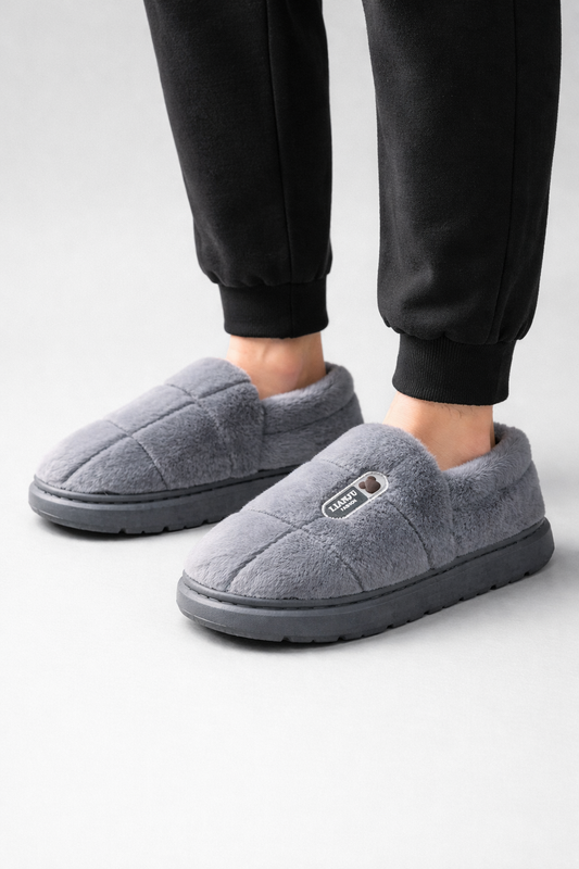 Men’s Winter Plush Slippers – Warm Non-Slip Home Shoes