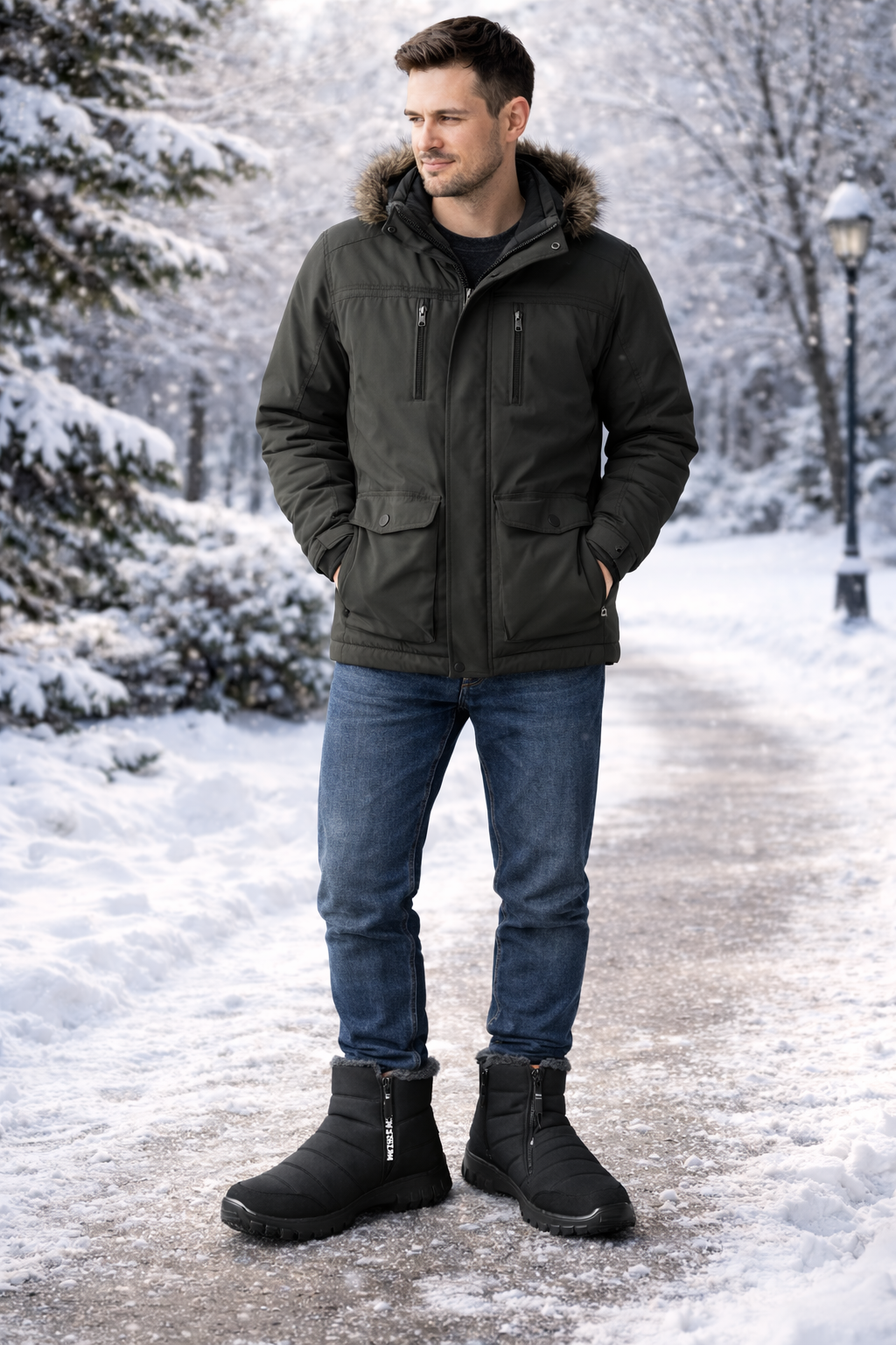 Men’s Winter Waterproof Snow Boots – Warm Ankle Outdoor Shoes