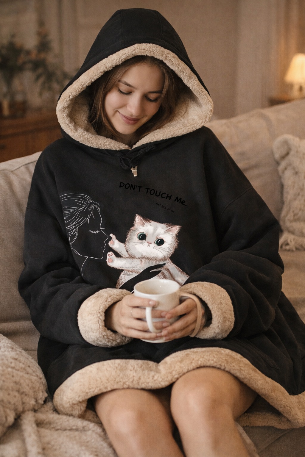 Women’s Cartoon Print Winter Hoodie – Thick Fleece Pullover