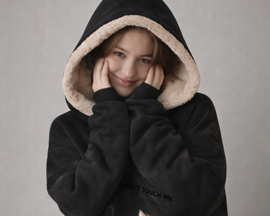 Women’s Cartoon Print Winter Hoodie – Thick Fleece Pullover