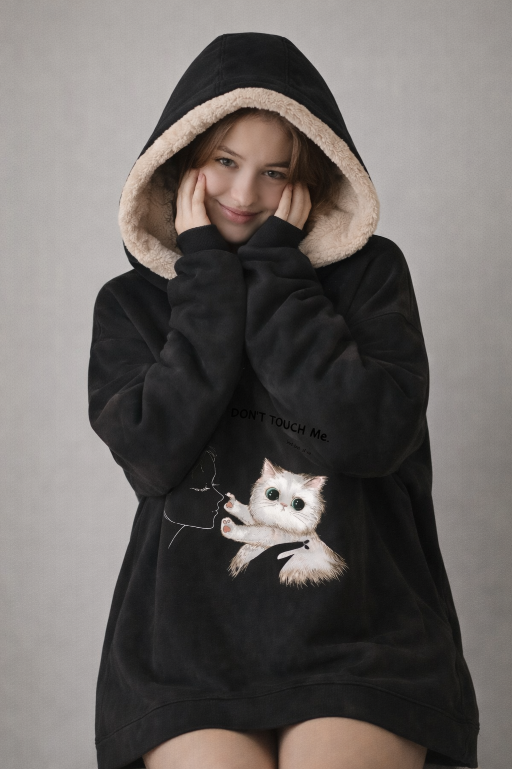 Women’s Cartoon Print Winter Hoodie – Thick Fleece Pullover